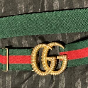 Gucci Belt with Green and Red Stripe and Gold GG Buckle